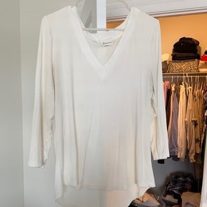 Anthropologie cream V-neck long sleeve shirt, size large